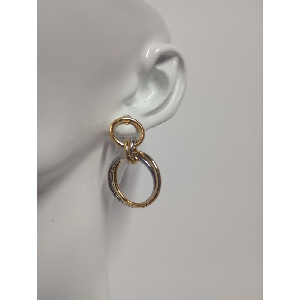 Two Tone Metal Hoop Dangle Earrings